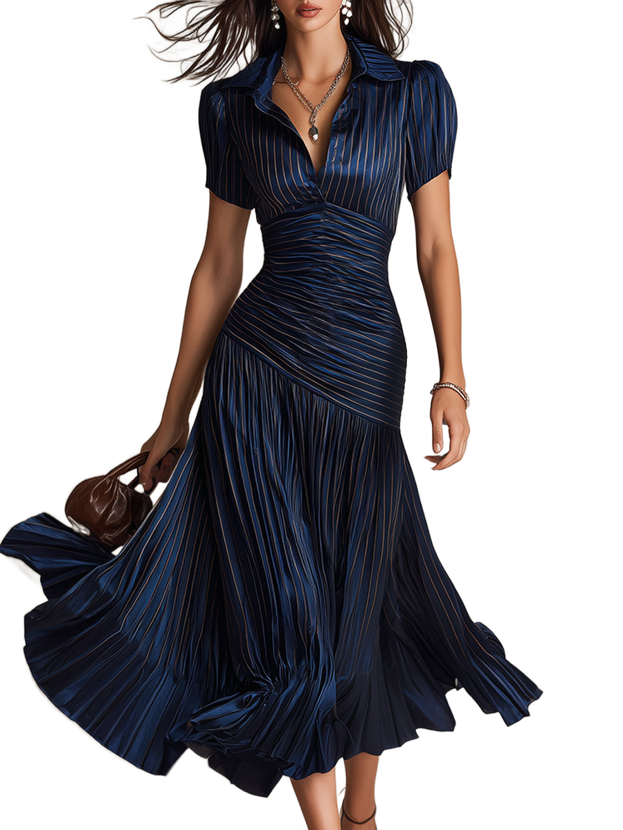Adriana - Vestido de satén con rayas retro