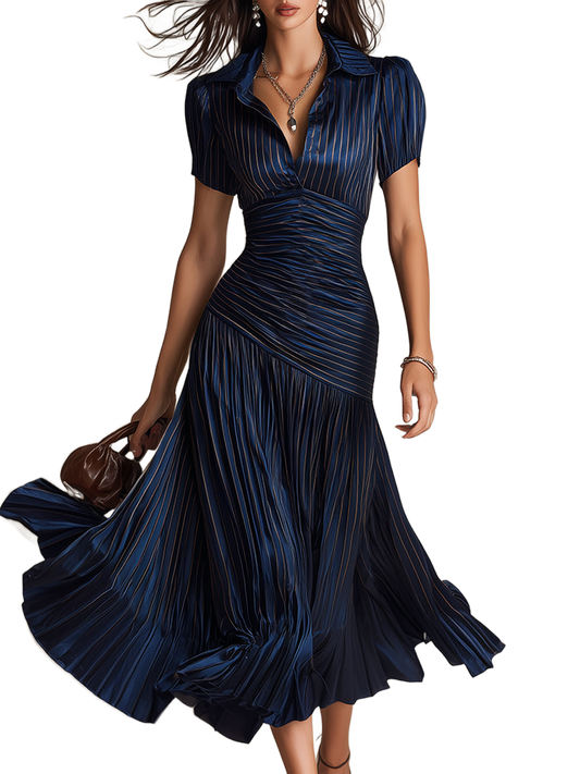 Adriana - Vestido de satén con rayas retro