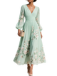 Isa - Vestido largo de gasa verde menta con estampado floral