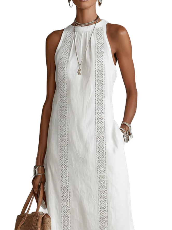 Blanca - Vestido de lino con cuello mao
