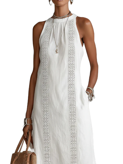 Blanca - Vestido de lino con cuello mao