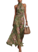 Serena - Vestido largo verde con estampado floral