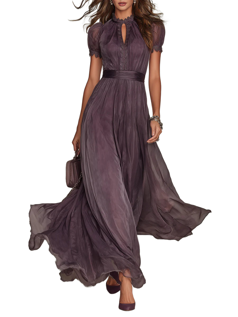Flavia - Vestido largo morado con escote en forma de llave