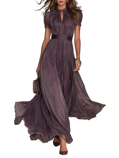 Flavia - Vestido largo morado con escote en forma de llave