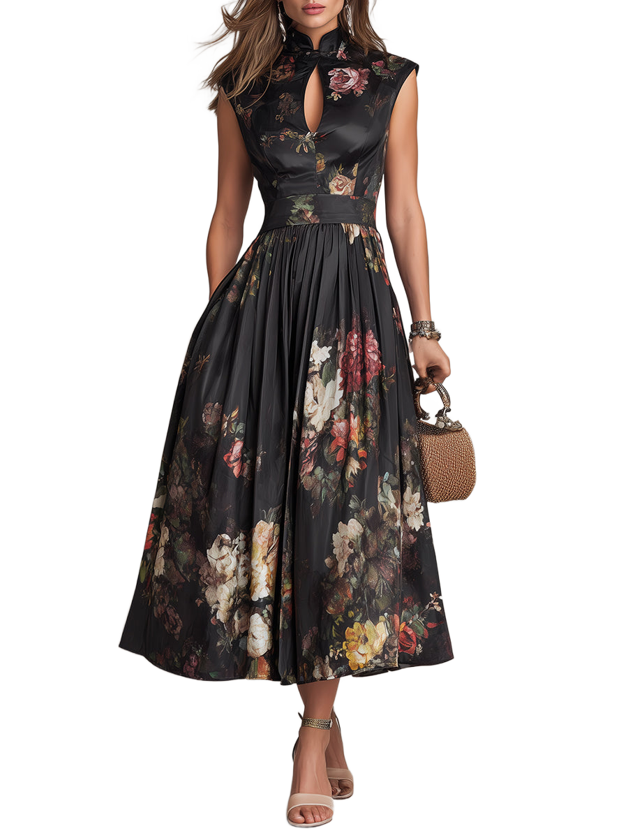 Violeta - Vestido negro con estampado floral