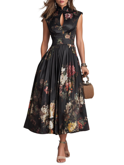 Violeta - Vestido negro con estampado floral