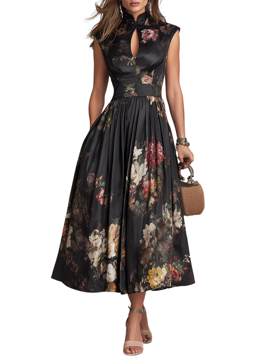 Violeta - Vestido negro con estampado floral