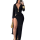 Lara - Elegante maxivestido ajustado con escote en V profundo y mangas largas fruncidas