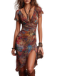 Martina - Vestido con escote en V y estampado artístico