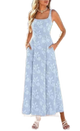 Julia - Vestido azul floral de cuello cuadrado